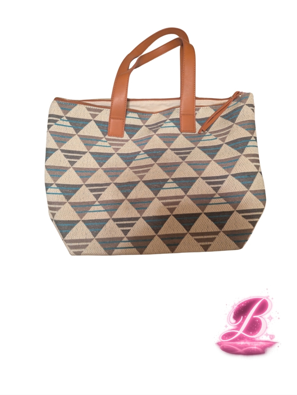 Moda Luxe Boho Woven Tote - Geometric Print - NWOT